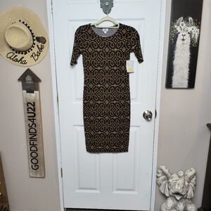 LulaRoe Julia  Black& Orange Geometric Dress Printed Size XXS
